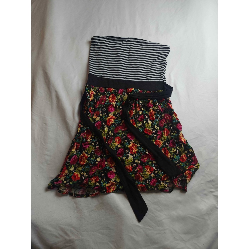 Ruby‎ Rox Strapless Striped Floral Mixed Print Mini Dress Small